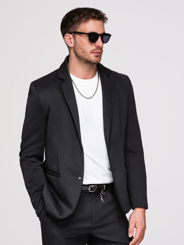 Ombre Clothing Pánska bunda s kapucňou a dračou aplikáciou na chrbte - čierna V1 OM-BLZB-0165 Ombre Clothing