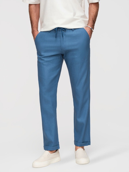 Ombre Clothing Pánske nohavice chino zo ľanovej zmesi - modrá džínsovina V5 P1522 Ombre Clothing