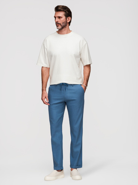 Ombre Clothing Pánske nohavice chino zo ľanovej zmesi - modrá džínsovina V5 P1522 Ombre Clothing