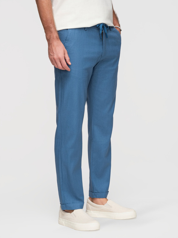 Ombre Clothing Pánske nohavice chino zo ľanovej zmesi - modrá džínsovina V5 P1522 Ombre Clothing