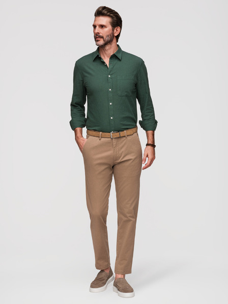 Ombre Clothing Pánske chino nohavice REGULAR FIT s jemnou štruktúrou - tmavo béžové V2 P1518 Ombre Clothing