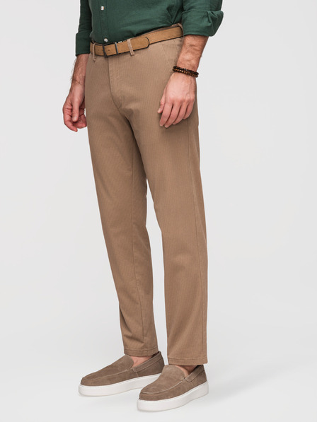 Ombre Clothing Pánske chino nohavice REGULAR FIT s jemnou štruktúrou - tmavo béžové V2 P1518 Ombre Clothing