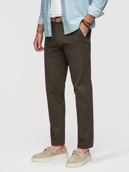 Ombre Clothing Pánske chino nohavice REGULAR FIT s jemnou štruktúrou - tmavo zelené V4 P1518 Ombre Clothing