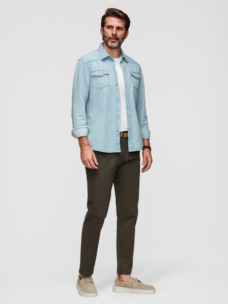 Ombre Clothing Pánske chino nohavice REGULAR FIT s jemnou štruktúrou - tmavo zelené V4 P1518 Ombre Clothing
