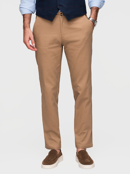 Ombre Clothing Pánske chino nohavice SLIM FIT - svetlo hnedé V2 P1524 Ombre Clothing