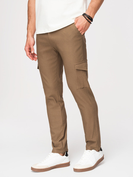 Ombre Clothing Pánske nohavice REGULAR s cargo vreckami - olivová farba V2 P1515 Ombre Clothing