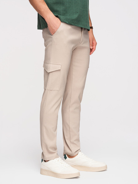 Ombre Clothing Pánske nohavice REGULAR s cargo vreckami - béžové V3 P1515 Ombre Clothing