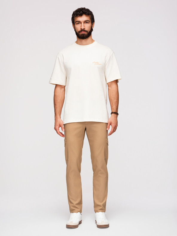 Ombre Clothing Pánske nohavice REGULAR s cargo vreckami - svetlohnedé V4 P1515 Ombre Clothing