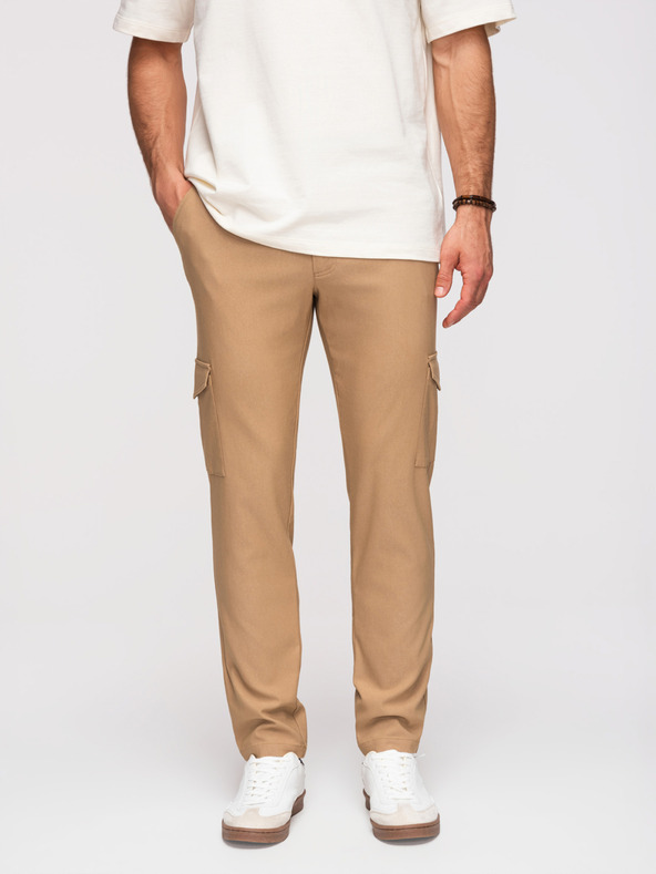 Ombre Clothing Pánske nohavice REGULAR s cargo vreckami - svetlohnedé V4 P1515 Ombre Clothing