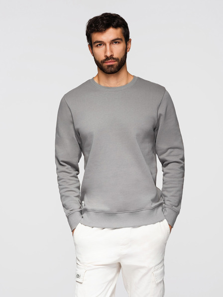 Ombre Clothing Pánska mikina BASIC s okrúhlym výstrihom - sivá Ombre Clothing