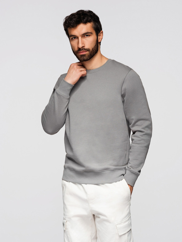 Ombre Clothing Pánska mikina BASIC s okrúhlym výstrihom - sivá Ombre Clothing