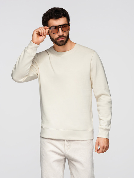 Ombre Clothing Pánska mikina BASIC s okrúhlym výstrihom - krémová Ombre Clothing