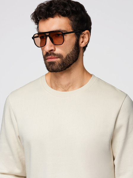 Ombre Clothing Pánska mikina BASIC s okrúhlym výstrihom - krémová Ombre Clothing
