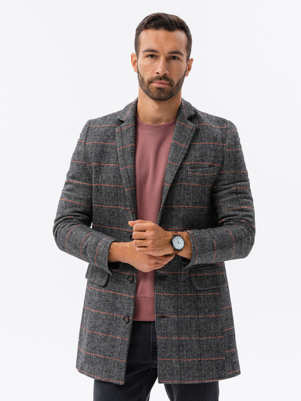 Ombre Clothing Čierny pánsky kabát C500