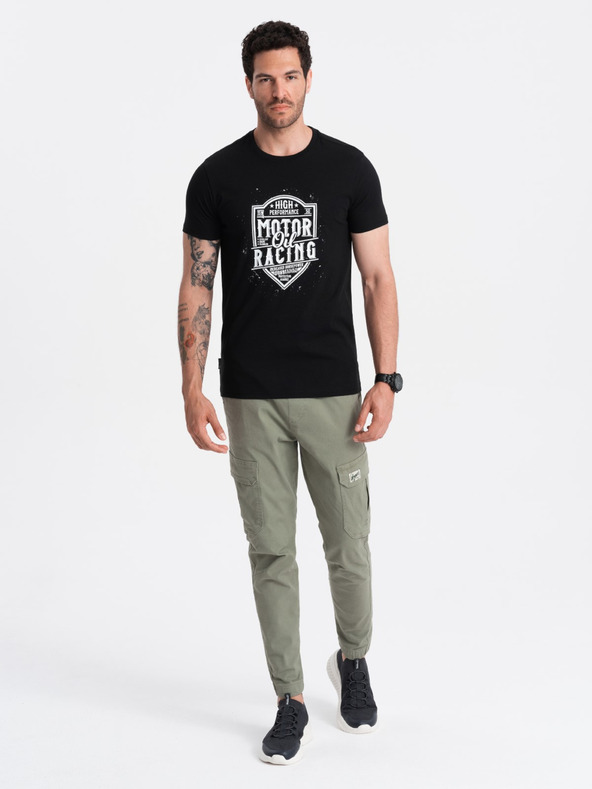 Ombre Clothing Čierne pánske tričko s potlačou Ombre Clothing