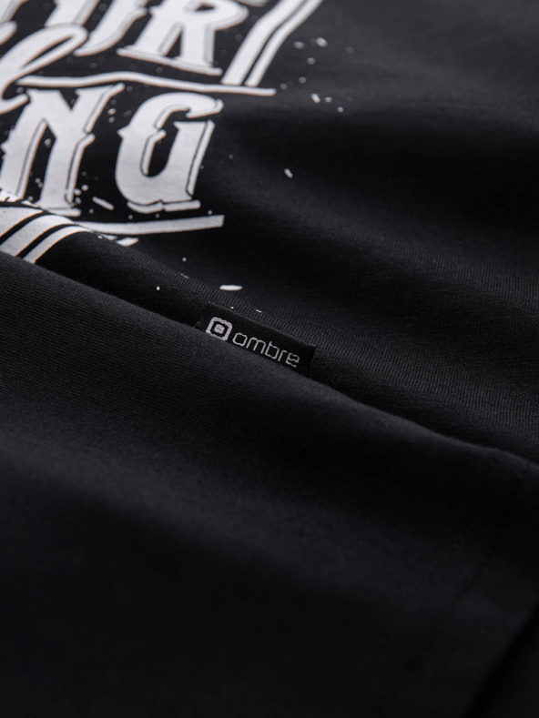 Ombre Clothing Čierne pánske tričko s potlačou Ombre Clothing