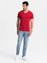 Ombre Clothing Červené pánske bavlnené tričko so základným výstrihom Ombre Clothing