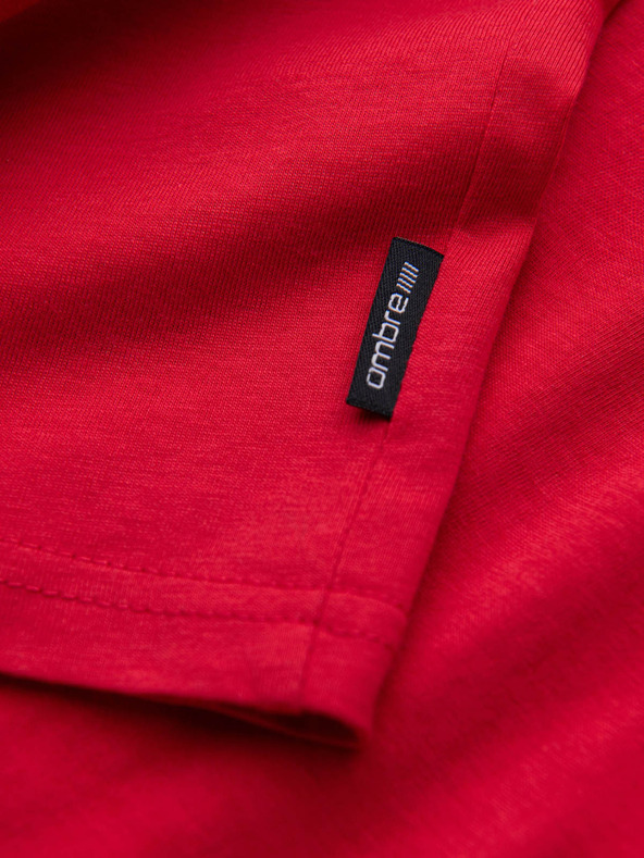 Ombre Clothing Červené pánske bavlnené tričko so základným výstrihom Ombre Clothing