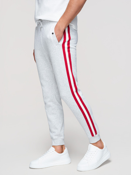 Ombre Clothing Pánske tepláky s lemovaním a žebrovaním na nohavicích - sivý melír V1 P1519 Ombre Clothing