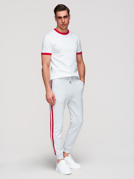 Ombre Clothing Pánske tepláky s lemovaním a žebrovaním na nohavicích - sivý melír V1 P1519 Ombre Clothing
