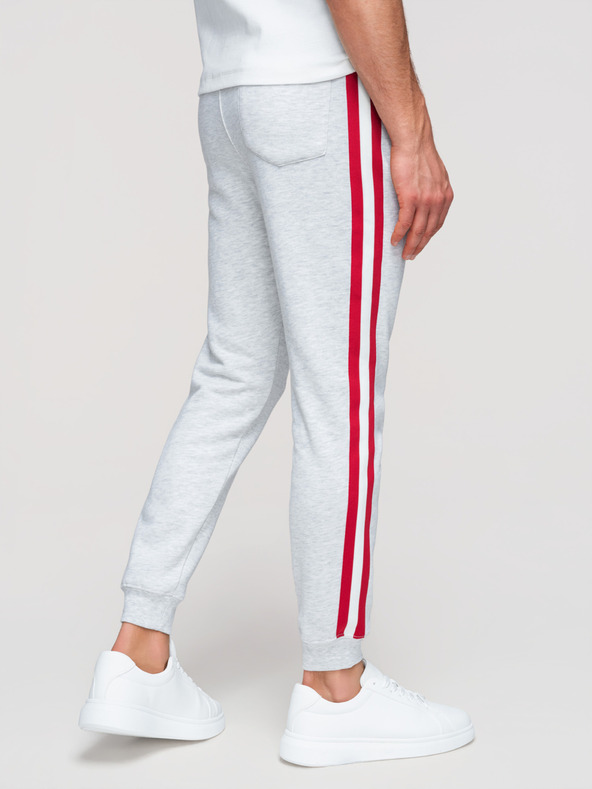 Ombre Clothing Pánske tepláky s lemovaním a žebrovaním na nohavicích - sivý melír V1 P1519 Ombre Clothing
