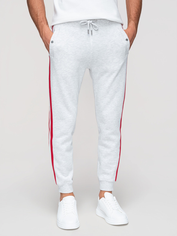 Ombre Clothing Pánske tepláky s lemovaním a žebrovaním na nohavicích - sivý melír V1 P1519 Ombre Clothing