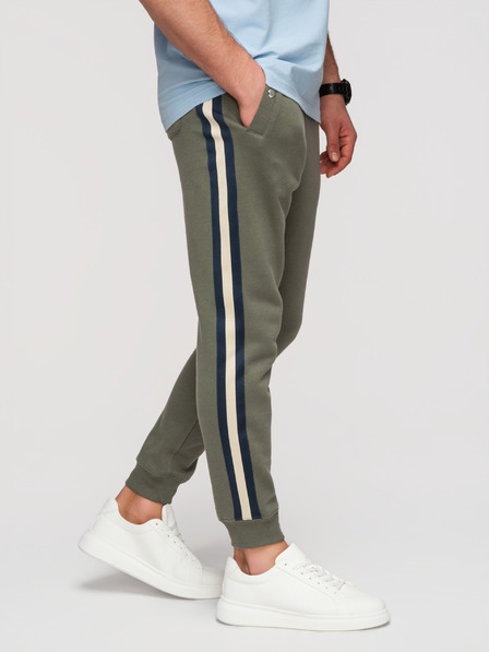 Ombre Clothing Pánske teplákové nohavice s lemovaním a žebrovaním na nohavicích - olivová V2 P1519 Ombre Clothing