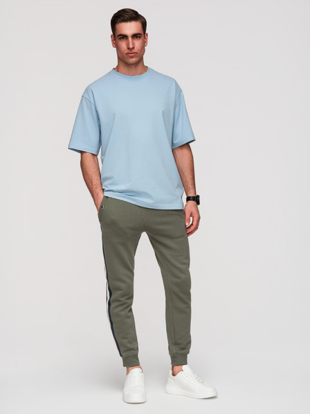 Ombre Clothing Pánske teplákové nohavice s lemovaním a žebrovaním na nohavicích - olivová V2 P1519 Ombre Clothing