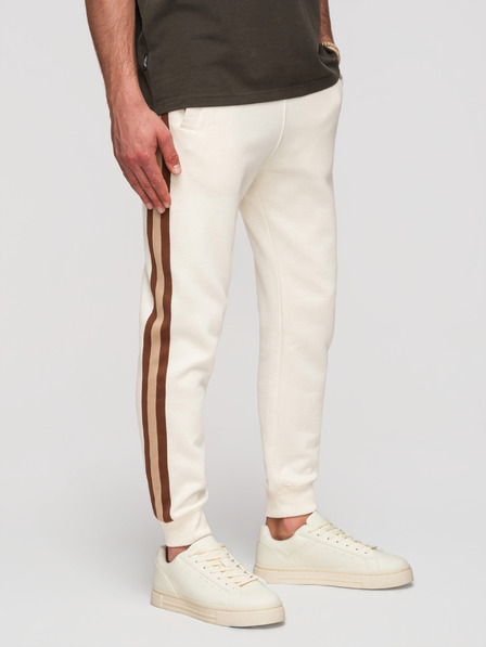 Ombre Clothing Pánske tepláky s lemovaním a žebrovanými nohavicami - krémová V3 P1519 Ombre Clothing