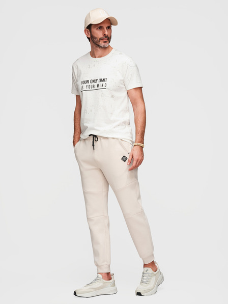 Ombre Clothing Pánske tepláky so žebrovanými manžetami a ozdobným zipsom - pieskovo V6 P1520 Ombre Clothing