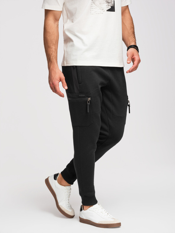 Ombre Clothing Pánske tepláky JOGGER s kontrastnými vsadkami a vreckami na stehnách - čierna V1 OM-PASK-0222 Ombre Clothing