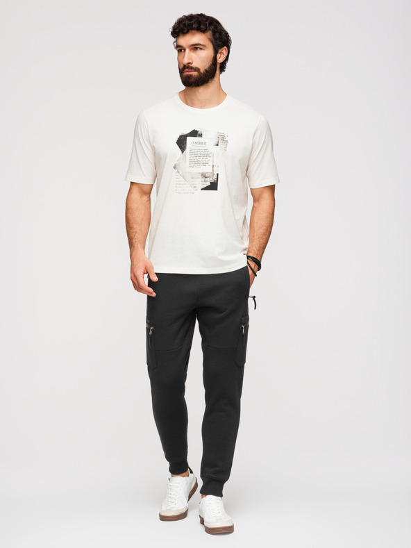 Ombre Clothing Pánske tepláky JOGGER s kontrastnými vsadkami a vreckami na stehnách - čierna V1 OM-PASK-0222 Ombre Clothing