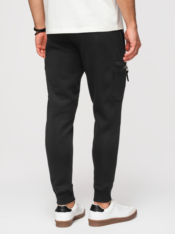 Ombre Clothing Pánske tepláky JOGGER s kontrastnými vsadkami a vreckami na stehnách - čierna V1 OM-PASK-0222 Ombre Clothing