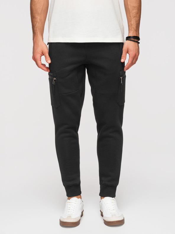 Ombre Clothing Pánske tepláky JOGGER s kontrastnými vsadkami a vreckami na stehnách - čierna V1 OM-PASK-0222 Ombre Clothing