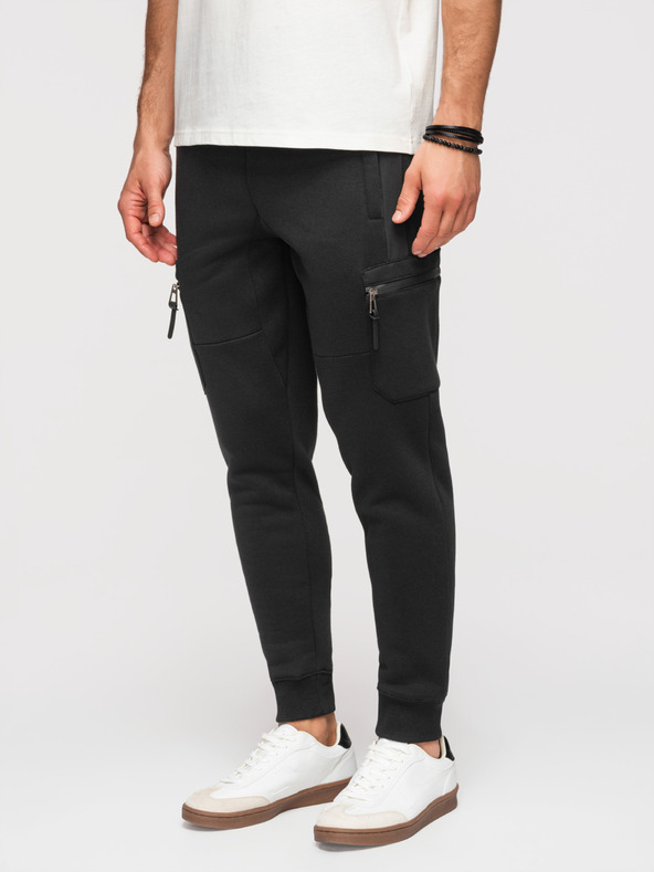 Ombre Clothing Pánske tepláky JOGGER s kontrastnými vsadkami a vreckami na stehnách - čierna V1 OM-PASK-0222 Ombre Clothing