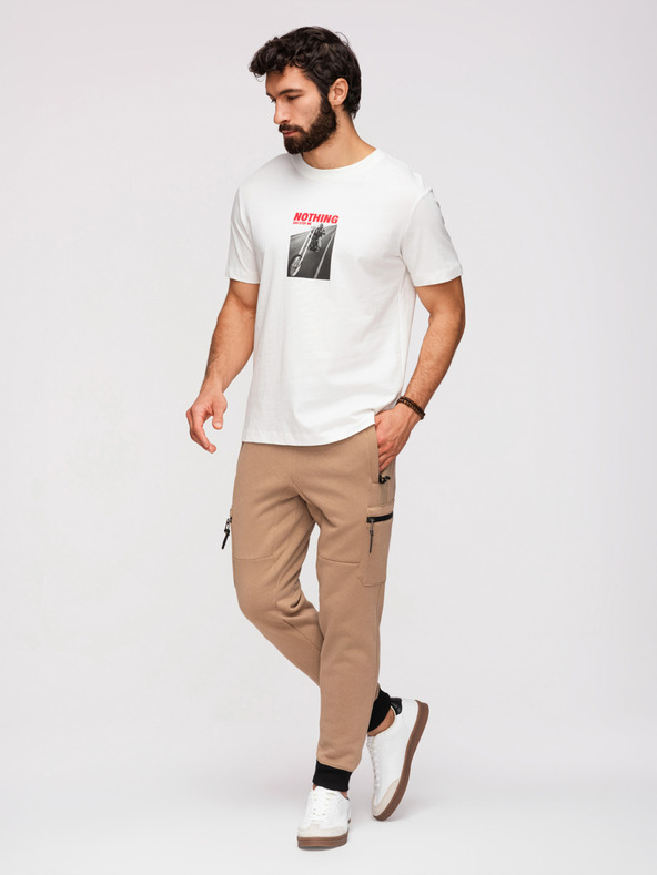 Ombre Clothing Pánske tepláky JOGGER s vreckami na stehnách a kontrastnými vsadkami - svetlo hnedá V4 OM-PASK-0222 Ombre Clothing