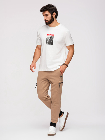 Ombre Clothing Pánske tepláky JOGGER s vreckami na stehnách a kontrastnými vsadkami - svetlo hnedá V4 OM-PASK-0222 Ombre Clothing