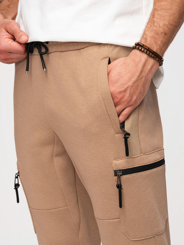 Ombre Clothing Pánske tepláky JOGGER s vreckami na stehnách a kontrastnými vsadkami - svetlo hnedá V4 OM-PASK-0222 Ombre Clothing