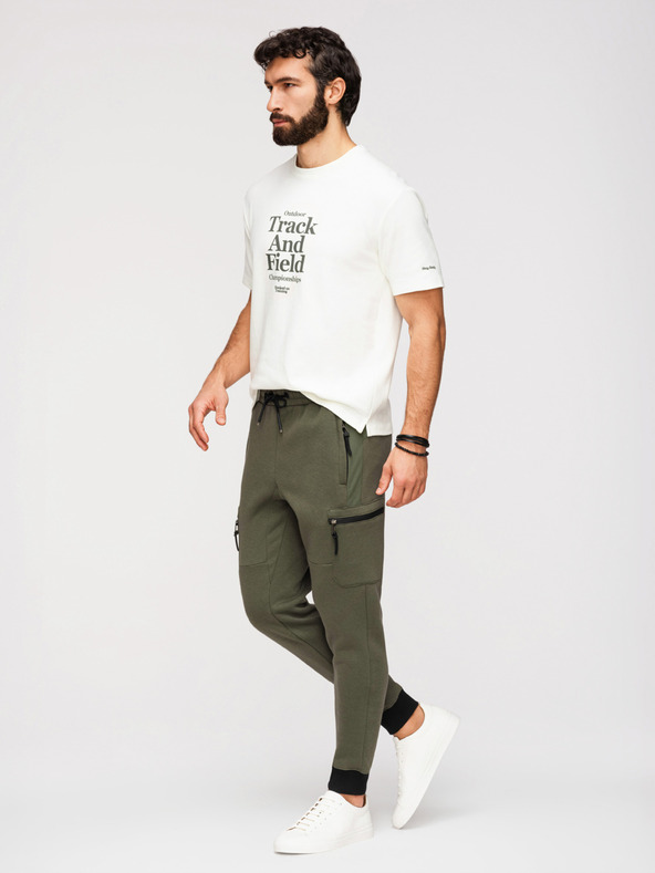Ombre Clothing Pánske tepláky JOGGER s vreckami na stehnách a kontrastnými vsadkami - olivová V5 OM-PASK-0222 Ombre Clothing