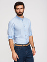 Ombre Clothing Pánska pruhovaná ľanová košeľa so stojáčikom - biela a modrá V2 OM-SHCS-0189 Ombre Clothing