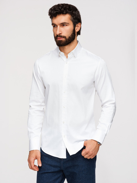 Ombre Clothing Pánska klasická košeľa SLIM FIT zo saténovej tkaniny - biela V1 OM-SHOS-0211 Ombre Clothing