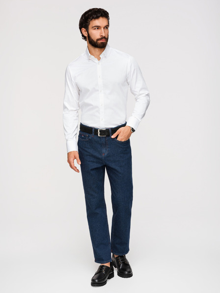 Ombre Clothing Pánska klasická košeľa SLIM FIT zo saténovej tkaniny - biela V1 OM-SHOS-0211 Ombre Clothing