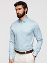 Ombre Clothing Pánska klasická košeľa SLIM FIT zo saténovej tkaniny - modrá V2 OM-SHOS-0211 Ombre Clothing