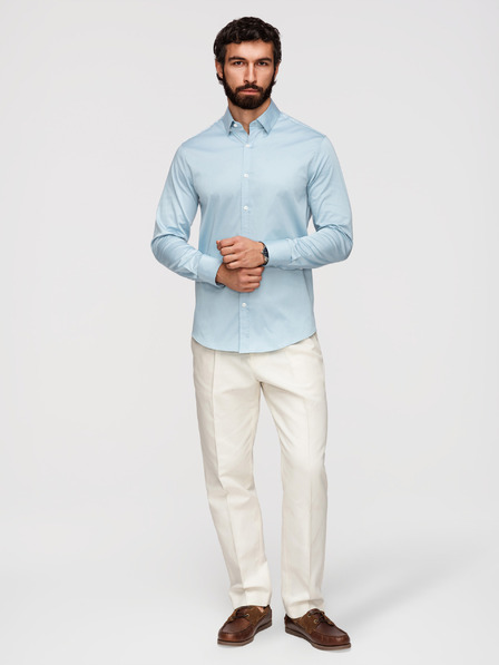 Ombre Clothing Pánska klasická košeľa SLIM FIT zo saténovej tkaniny - modrá V2 OM-SHOS-0211 Ombre Clothing