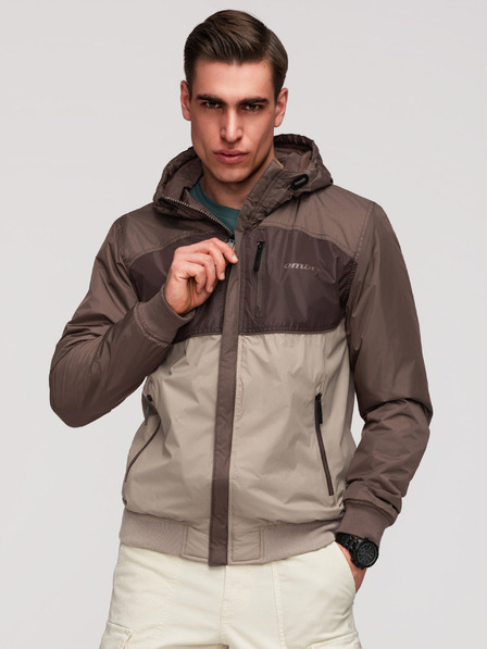 Ombre Clothing Pánska ľahká farebná športová bunda s fleecom béžová Ombre Clothing