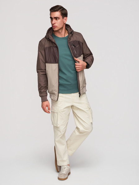 Ombre Clothing Pánska ľahká farebná športová bunda s fleecom béžová Ombre Clothing