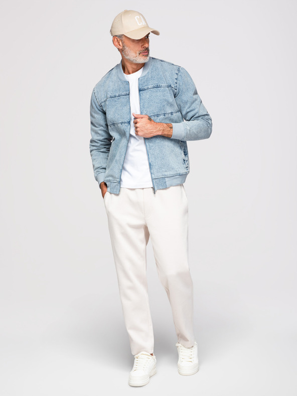 Ombre Clothing Pánska džínsová bunda bomber s efektom stone wash - svetlomodrá V3 OM-JADJ-0163 Ombre Clothing