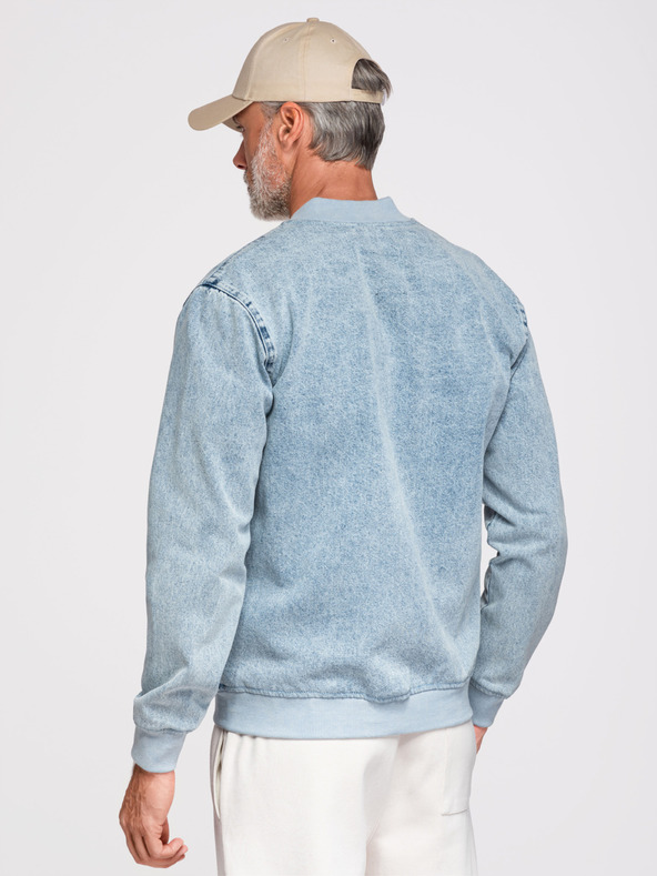 Ombre Clothing Pánska džínsová bunda bomber s efektom stone wash - svetlomodrá V3 OM-JADJ-0163 Ombre Clothing