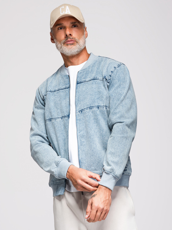 Ombre Clothing Pánska džínsová bunda bomber s efektom stone wash - svetlomodrá V3 OM-JADJ-0163 Ombre Clothing