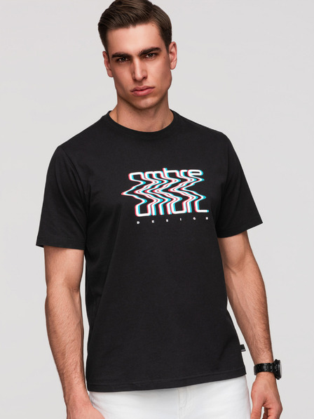 Ombre Clothing Pánske bavlnené tričko s potlačou Ombre - čierne V1 OM-TSPT-0286 Ombre Clothing